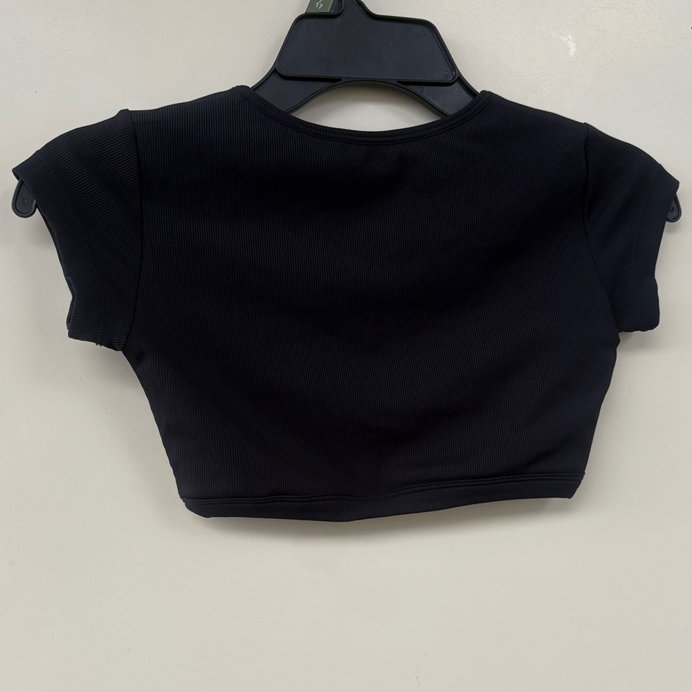 Black Crop Top with Button Detail - Picture 4 of 8